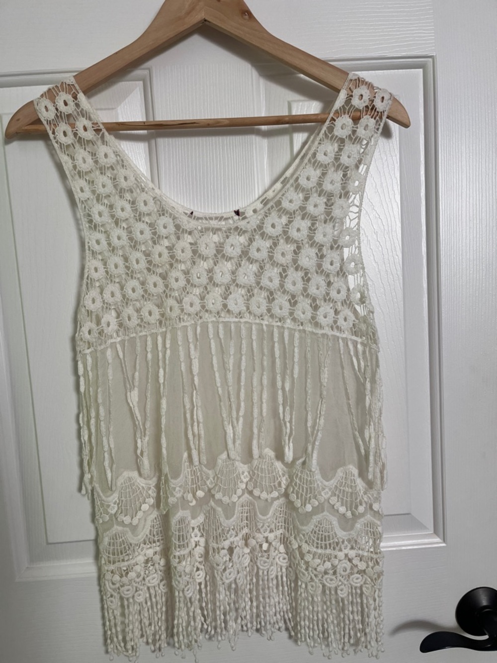 Cream Crochet Fringe Tank Top